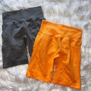 Two Pack Orange Gray Athletic Booty Sculpting Stretch Shorts